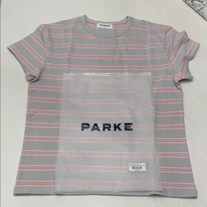 Parke valentine’s Day, striped , lavender Pink and Gray Striped Tee